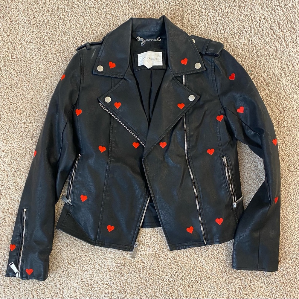 Black Leather BCBG Heart Jacket